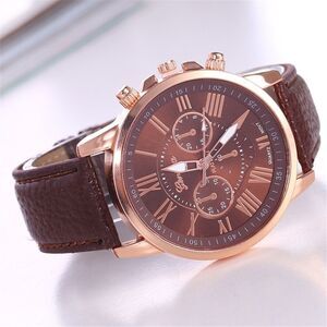GENEVA Watch Faux Leather Coffee Band